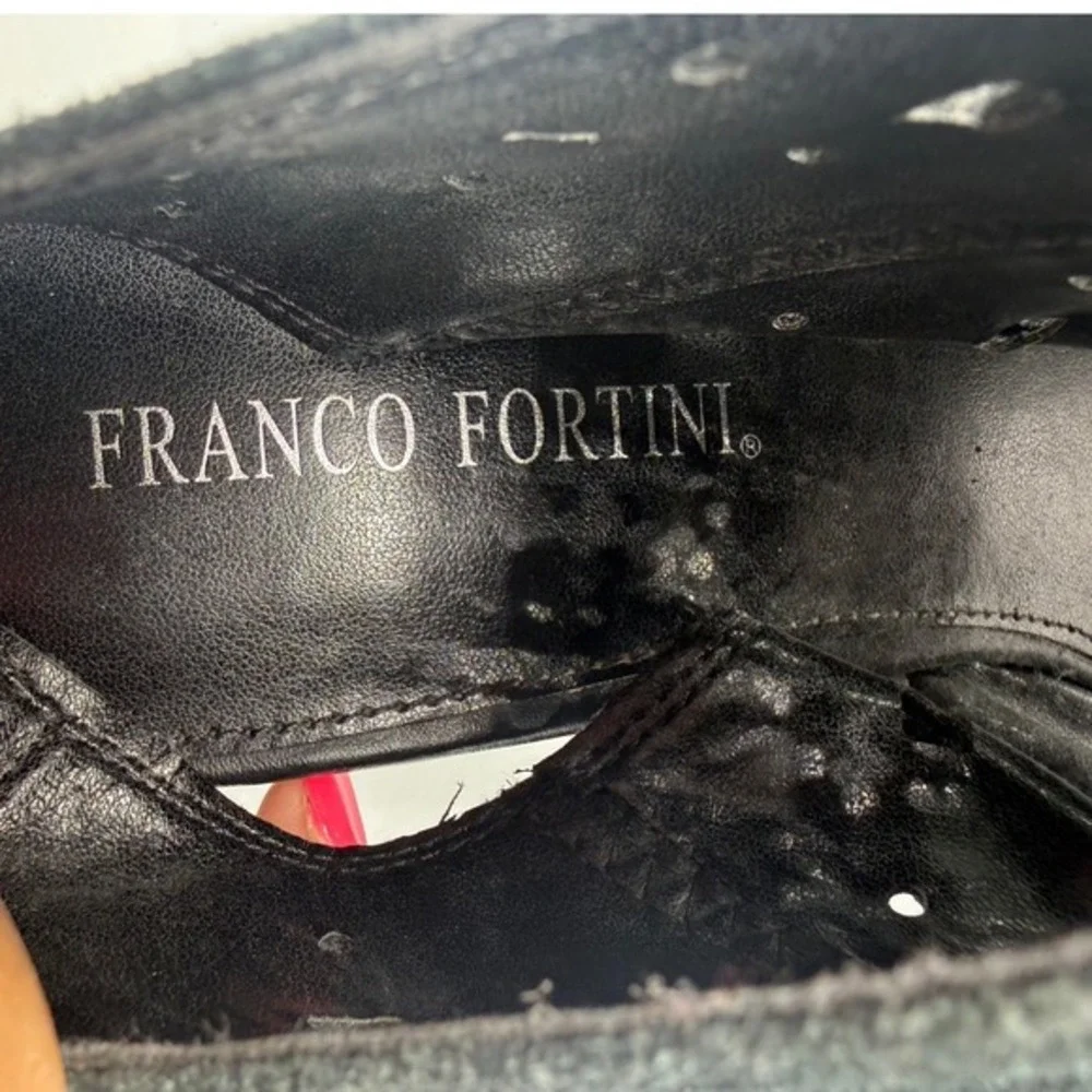 Franco Fortini Women Size 11 Black Suede Perforated Peep‎ Toe Heel Booties Party - Picture 6 of 8